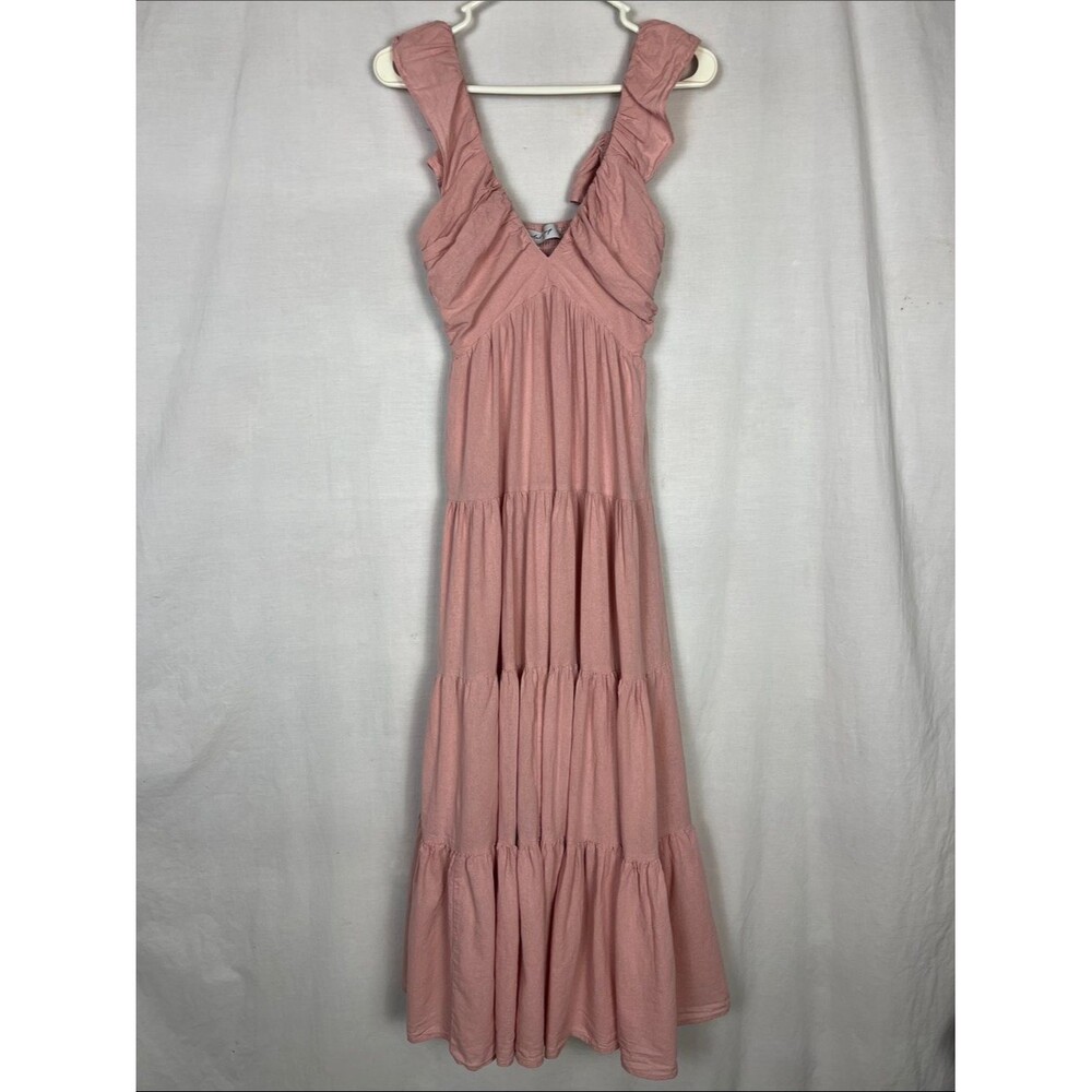 Petal + Pup Light Mauve Pink Smocked Linen Blend Maxi Dress